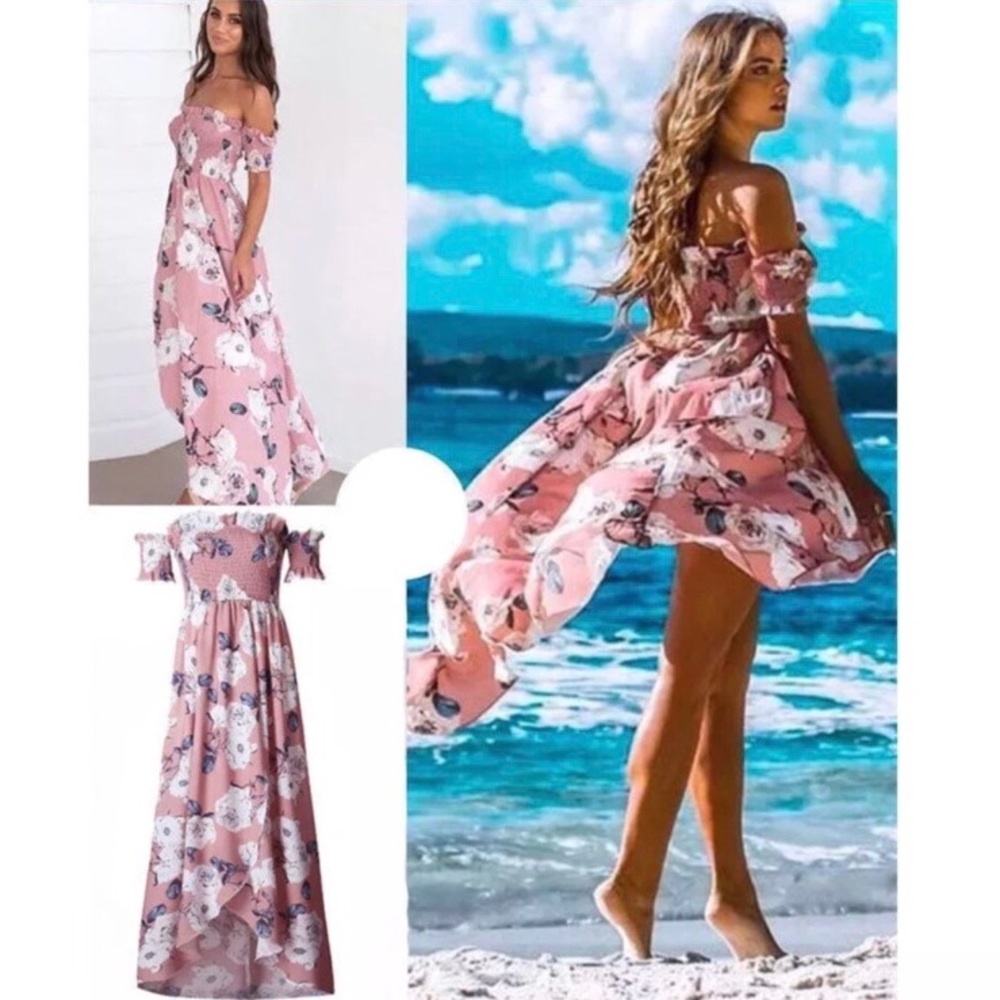 Blush Floral off the shoulder Maxi Dress